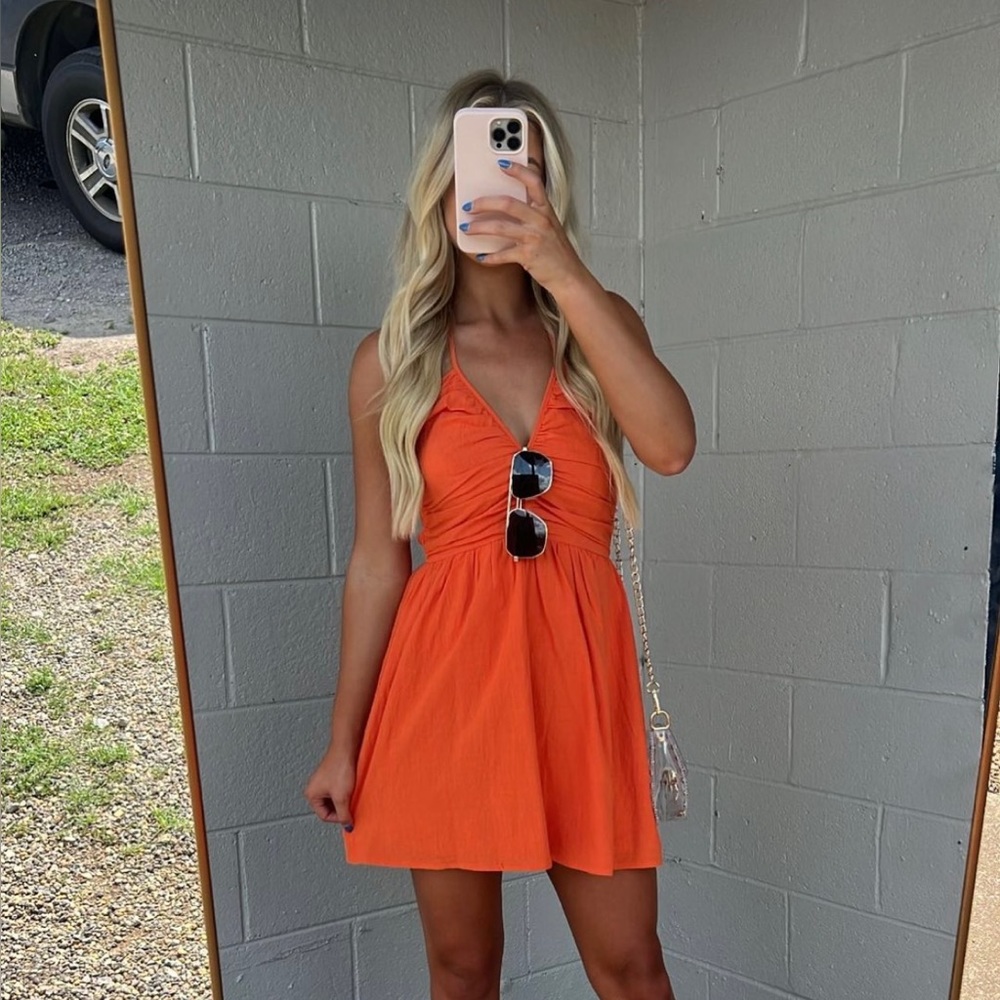 These Three Macie Halter Dress- Sunkist Orange